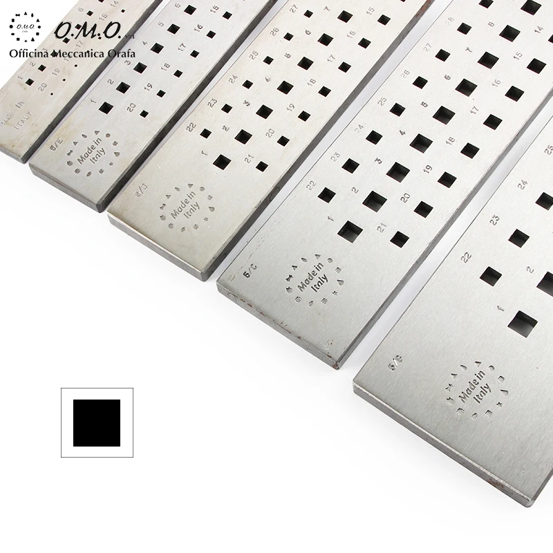 O.M.O Italy Steel Square Drawplate Hardened Steel Tool for Gold & Silver Square Wire Jewelry Making Multiple Sizes Available
