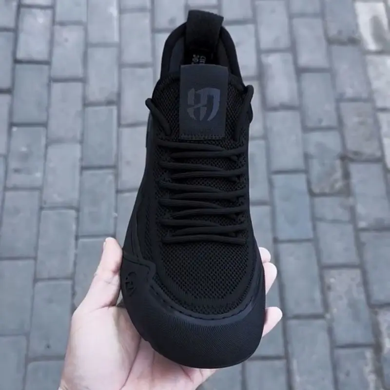 Men's Summer Breathable Thin Mesh Sports Casual Shoes Work Soft Bottom Trendy Black Lace-Up round Toe Flat Heel EVA Material
