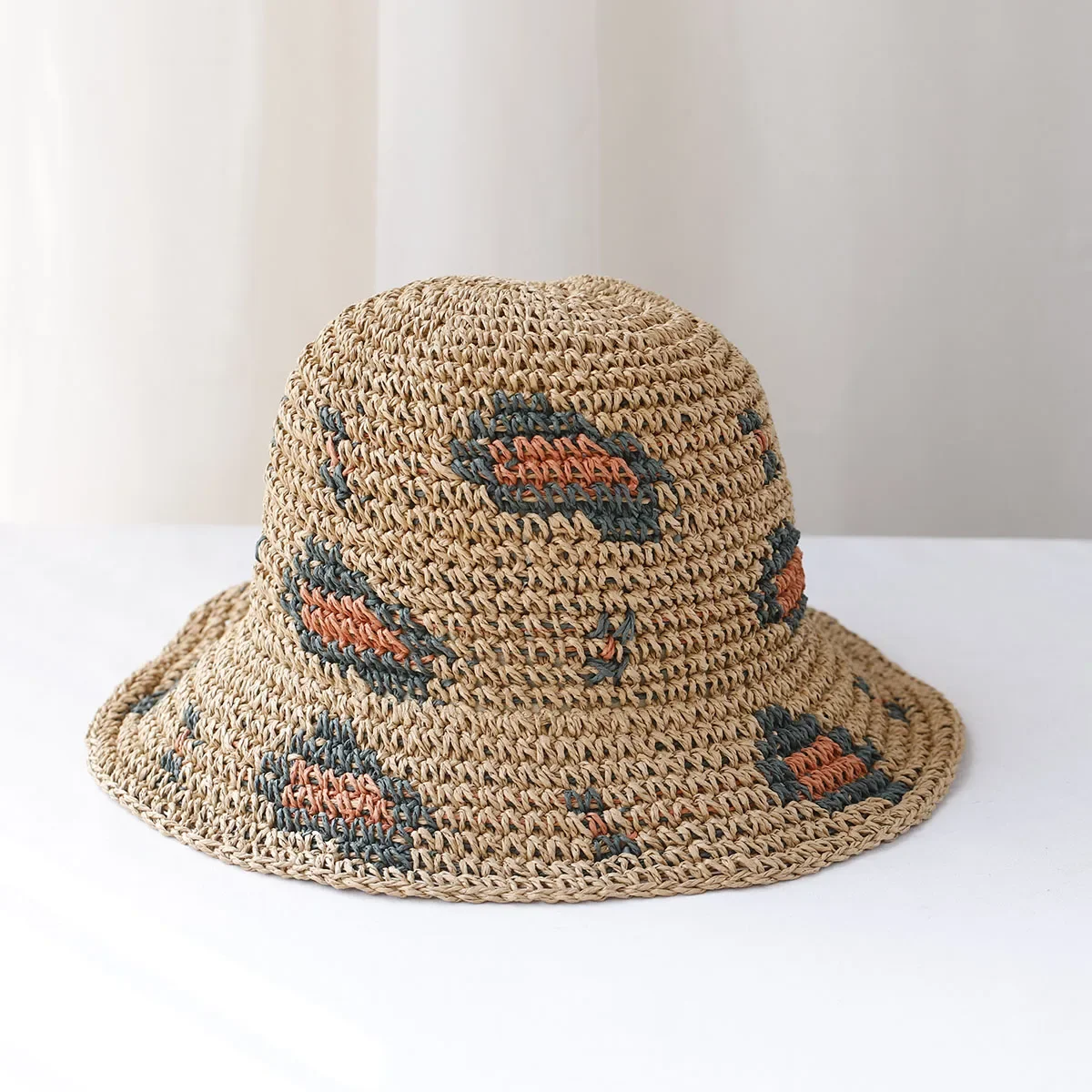 Beach Korean Straw Hat Summer Women Visor Bucket Hat Fisherman Hat Hand Weaving Panama Girl Fishing Leopard Print Sun Hats