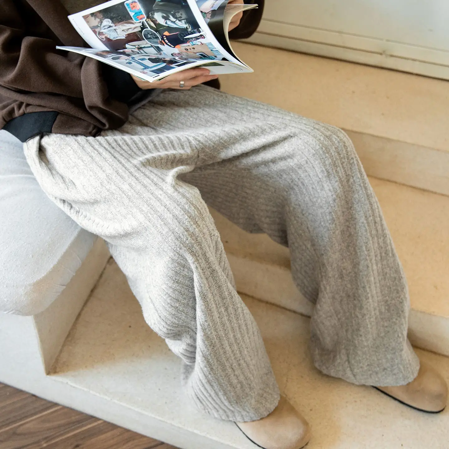 Autumn Winter Straight Loose Men's Elastic Waist Drawstring Trousers with Heavy Texture Korean High Street Y2K Casual Trousers