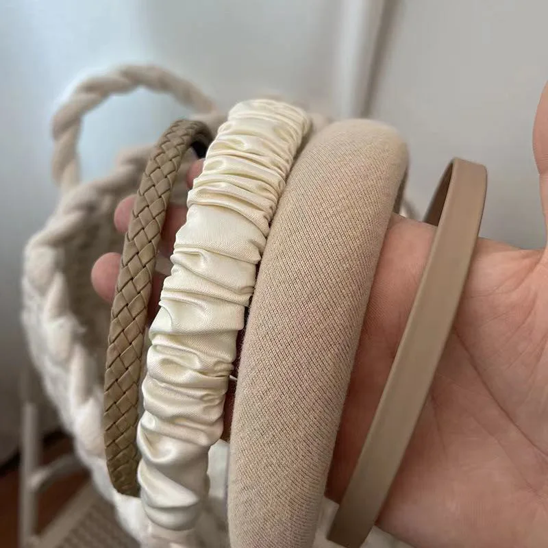 Korean Japanese Early Autumn Milk Tea Khaki Corduroy Wide Headband for Girls Earth Tone Hair Decor Portable Charms