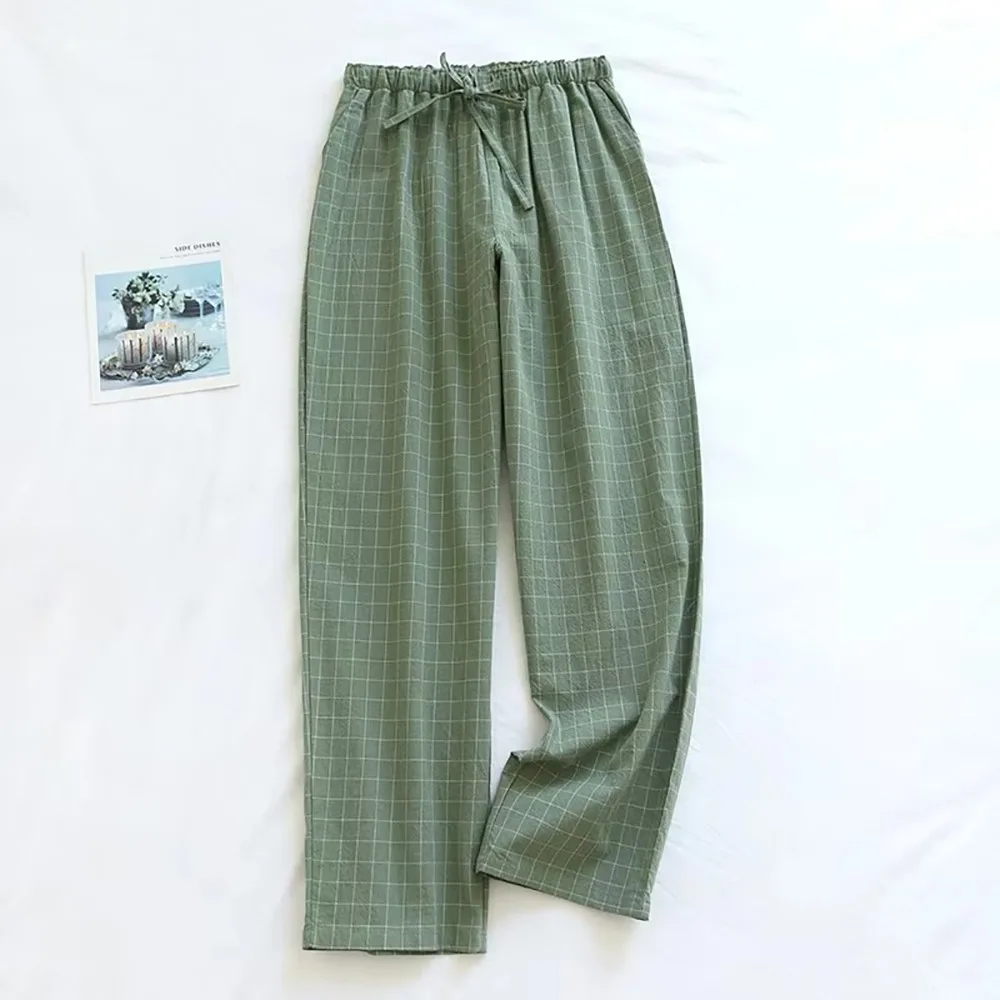 Fashion Plaid Sleeping Pants Cotton Casual Home Wear Simple Soft Trousers Woman