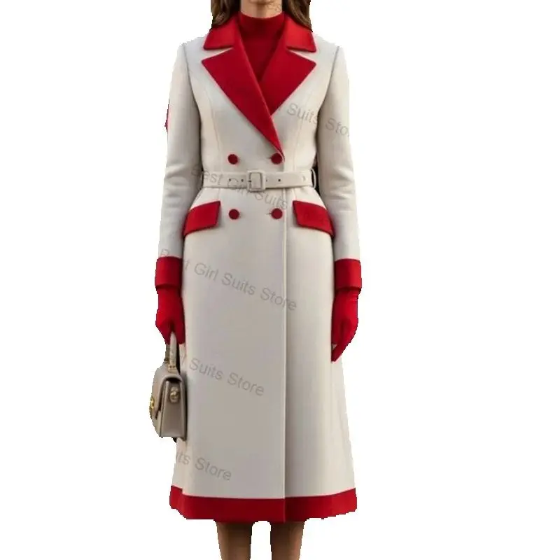 Red Beige Cashmere Women Suit 1 Pcs Long Blazer Wool Prom Dress Winter Formal Office Lady Jacket Customized Wedding Tuxedos