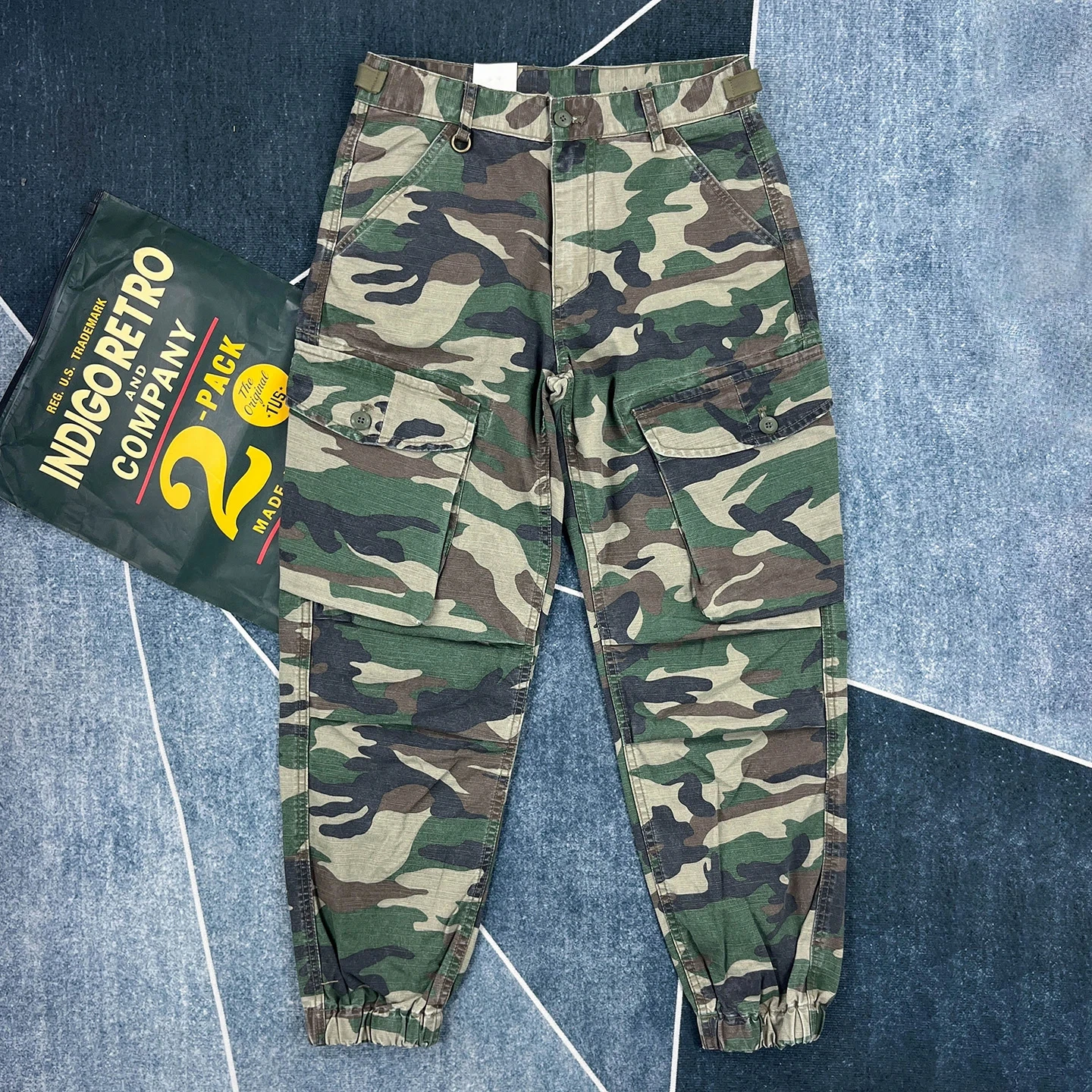 Heavyweight pure cotton American retro camouflage overalls men's trendy brand loose straight casual pants leggings