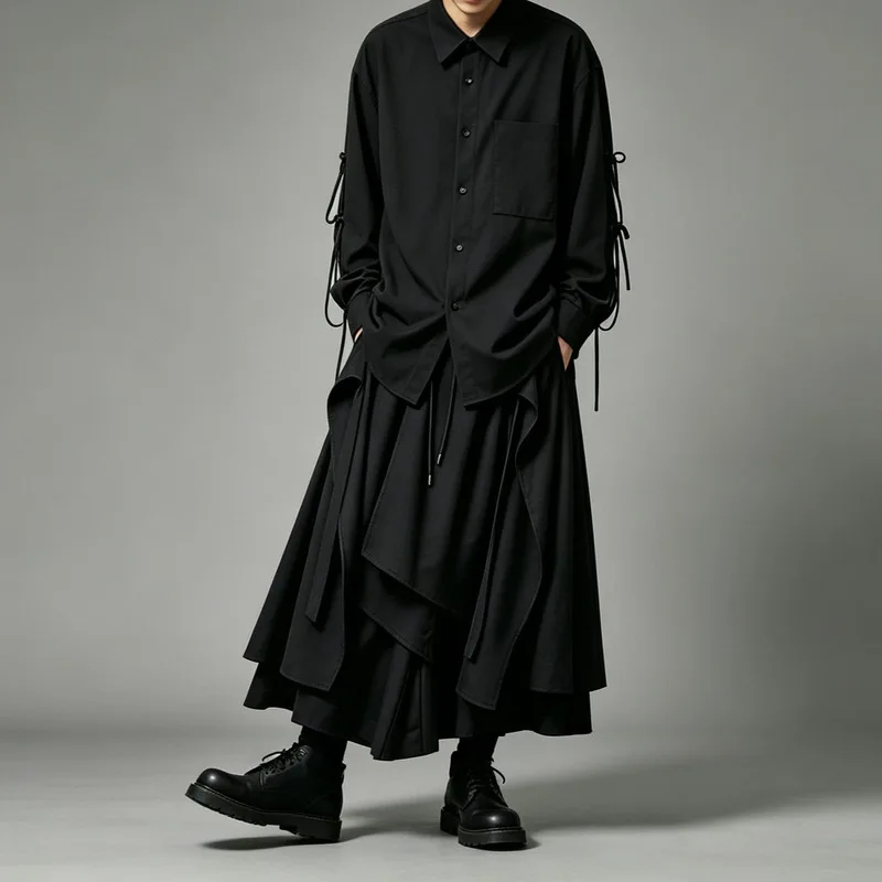 Men'S Casual Pants, Dark Style, Loose-Fitting, Asymmetrical Design, Plus-Size, Cropped Length, New Style, Men'S Casual Pants, Da