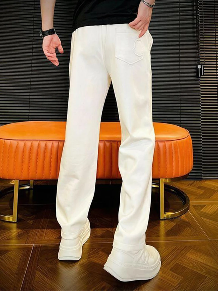 Winter Men's Casual Pants Loose Straight Leg Elastic Comfortable Long Trousers Simple Design Breathable Daily Wear White