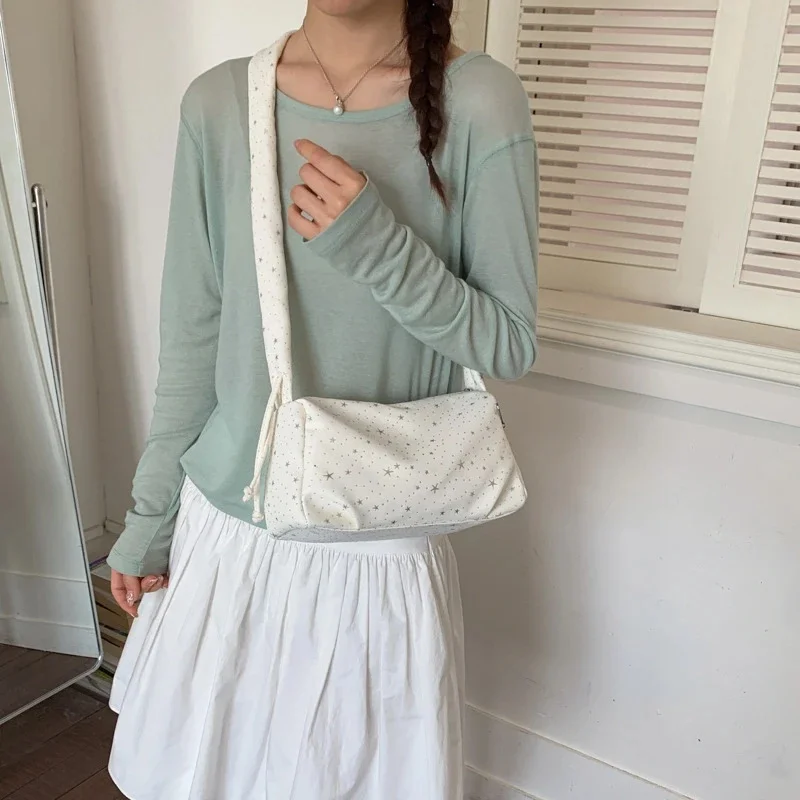 Large Capacity Star Drawstring Pleated Shoulder Crossbody Bag For Women Casual Underarm Carry For Travel Work Party Gift Daily