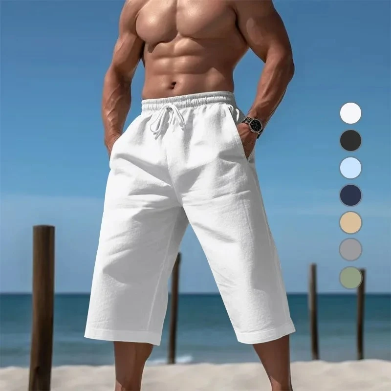 Cross-border Summer Loose and Breathable Capri Pants Men's Fashion Casual Breathable Shorts Sweatpants Men