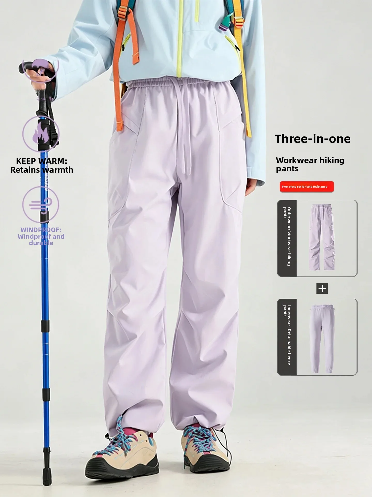 Three-in-One Soft  Workwear Trousers Outdoor Windproof Water-resistant Hiking Mountain Climbing Pants for Men And Women ...