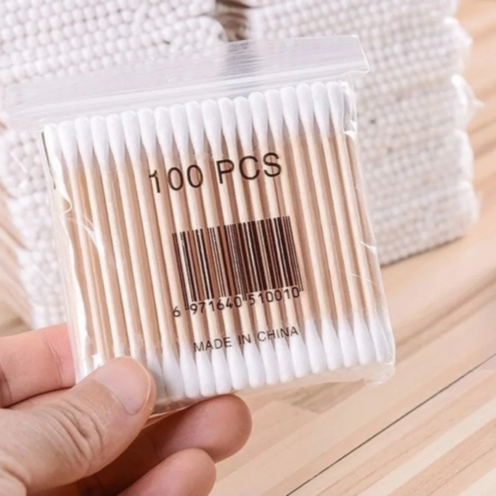 100Pcs/lot Baby Double Head Safe Bamboo Baby Cotton White Swabs for Ear Cleaning Disposable Cotton Health Care Set