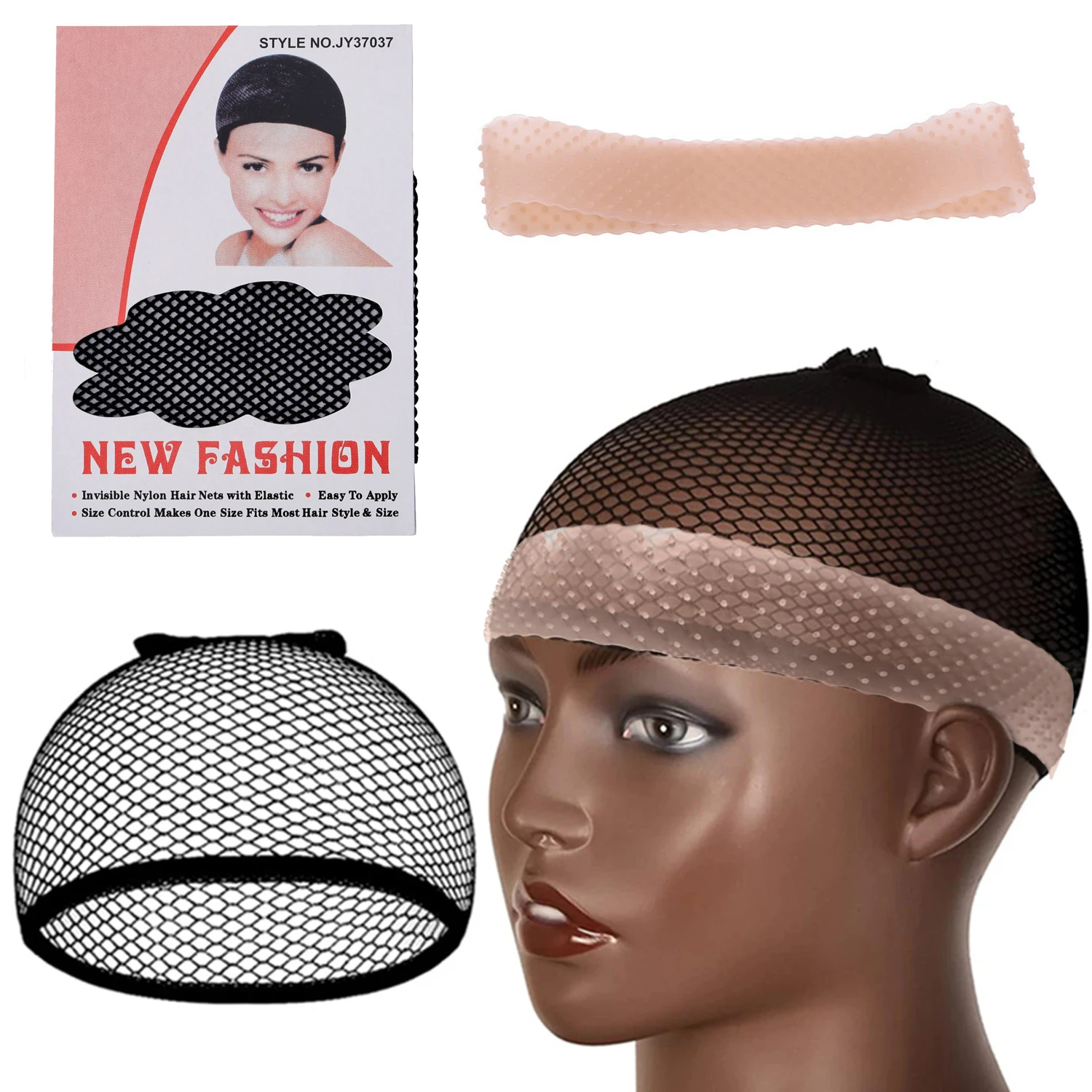 Silicone Non-Slip Wig Grip Bands with Woven Wig Caps Set, Comfortable Adjustable Elasticity Hair Net for Secure Wig Fit