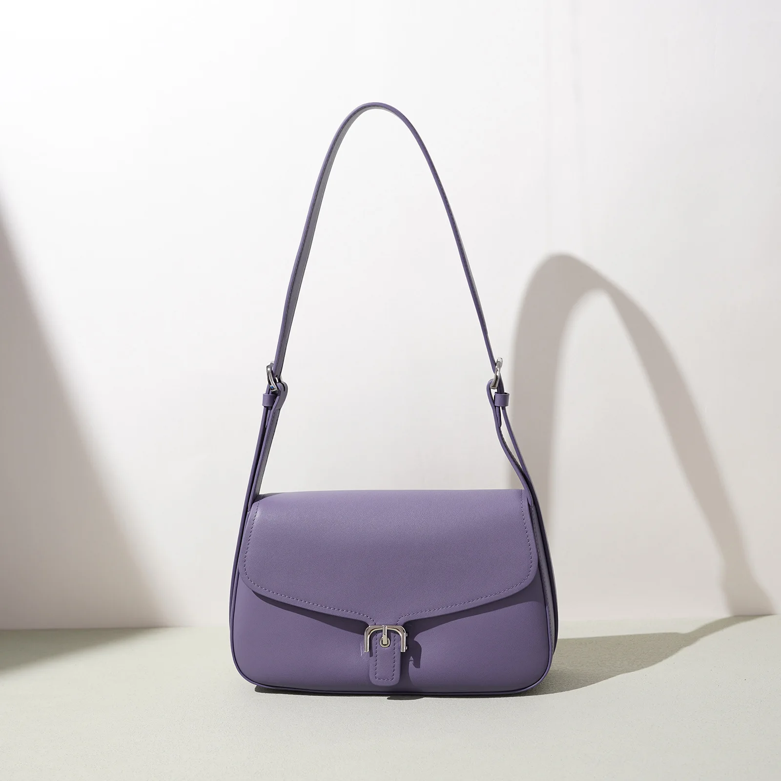 2026 New Genuine Leather Shoulder Bag for Women   Lavender Flap Adjustable Strap Casual Purse