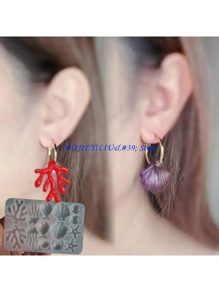 E21F Handmade Jewelry Silicone Mould With Sea Corals Jellyfish Resin Craft