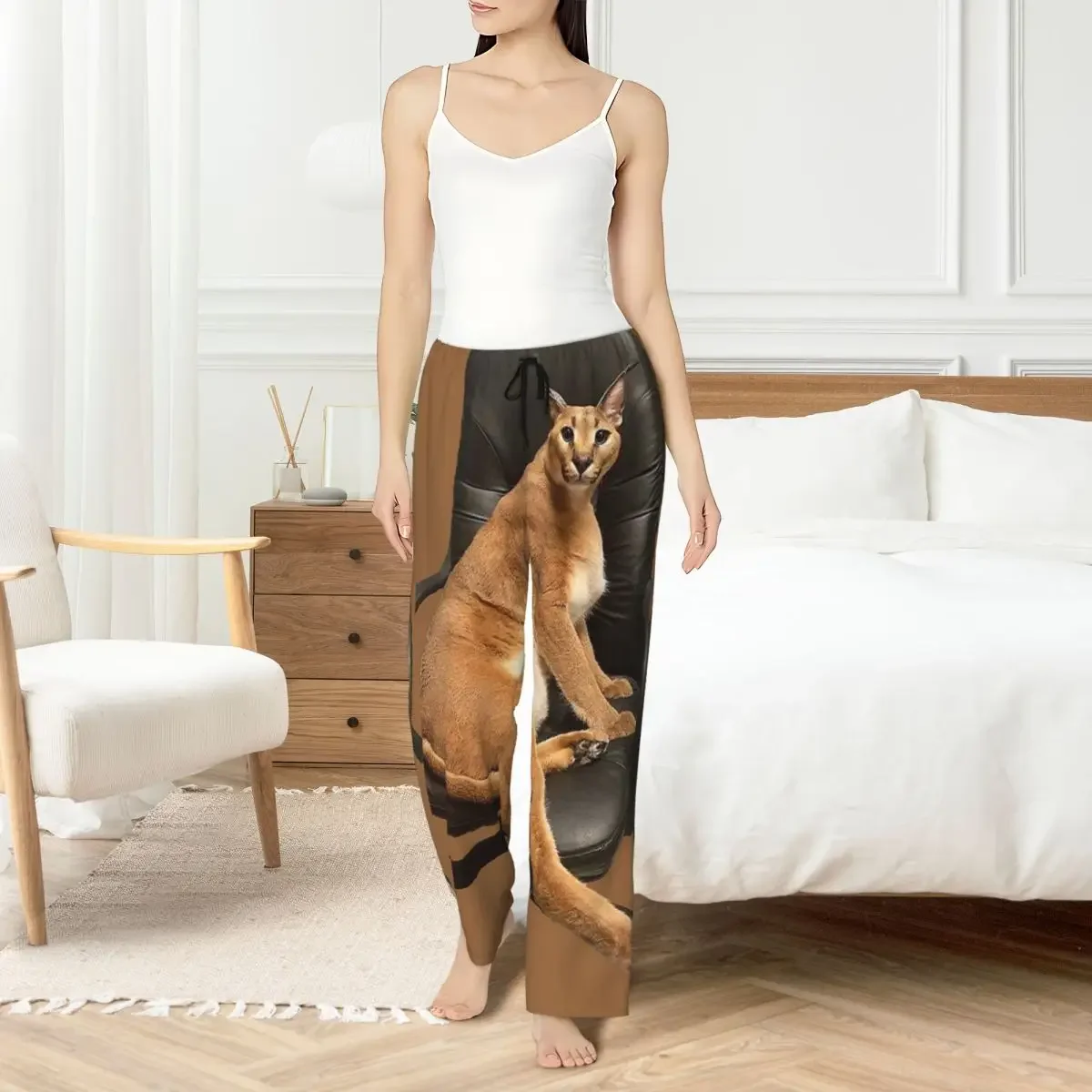 Custom Big Floppa Animal Cat Women Pajama Pants Lounge Sleep Sleepwear Bottoms with Pockets