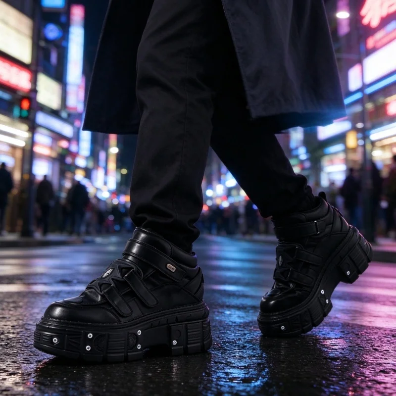 Retro Chunky Heel Outdoor Sport Shoes Metal Decoration Hook Loop Platform Runway Sneakers All Match Casual Trainers Large Size
