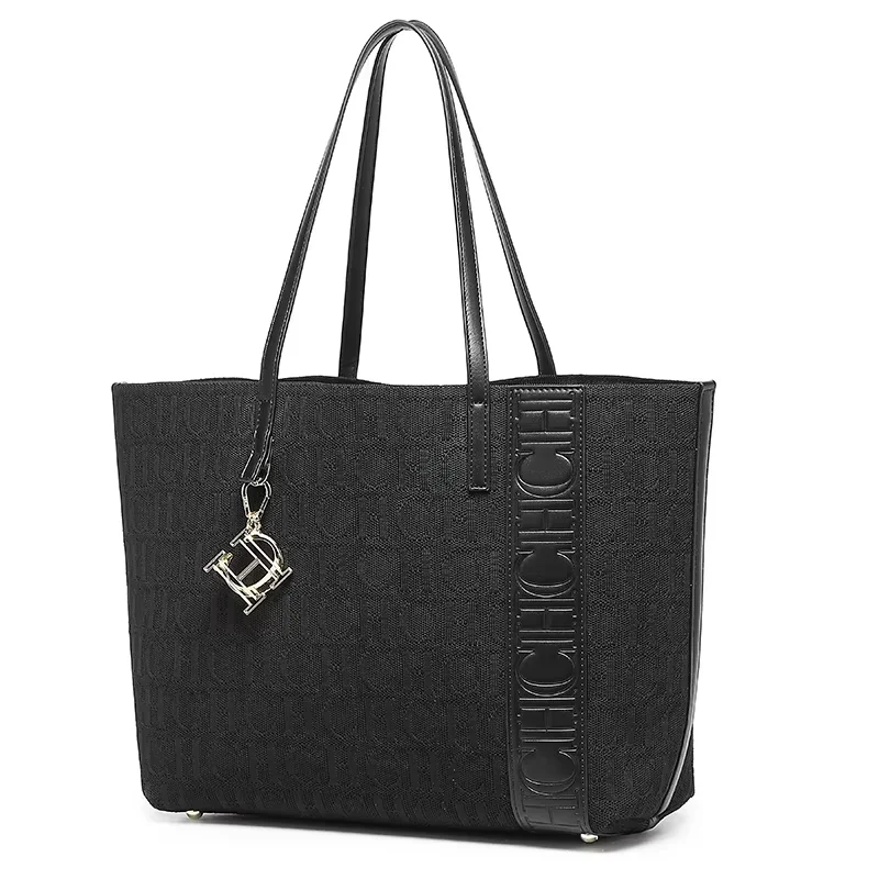 CH Brand All Over Letter Print Tote Bag Metal Charm Handbag Versatile Commuter Large Capacity Shoulder Bag