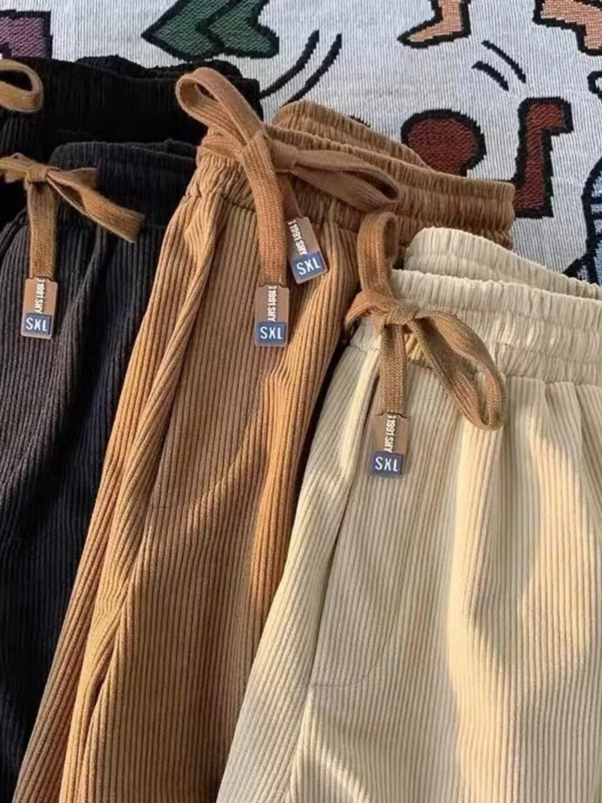 Corduroy Casual Pants for Men Spring Autumn Loose Straight Leg Teenagers Sports Sweatpants Trendy Brand Breathable Comfortable