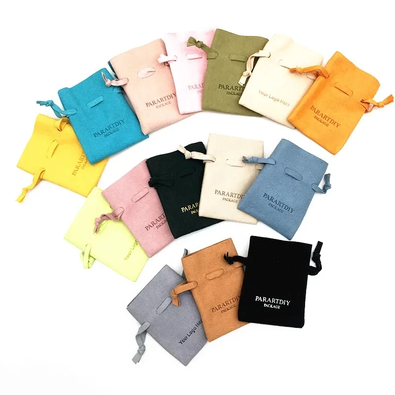 100pcs Customize Logo Print Velvet Jewelry Pouches Small Business Packaging Drawstring Microfiber Ring Earings Gift Candy Bags
