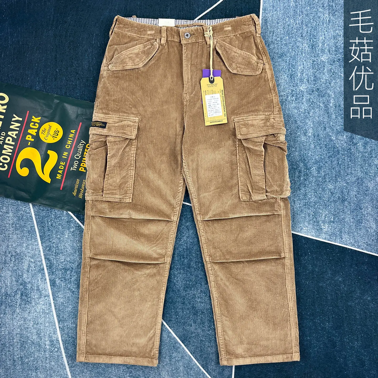 97% Cotton Men's Heavyweight Wide-Wale Corduroy Casual Pants American Workwear Multi-Pocket Loose Straight Fit Amekaji Thick