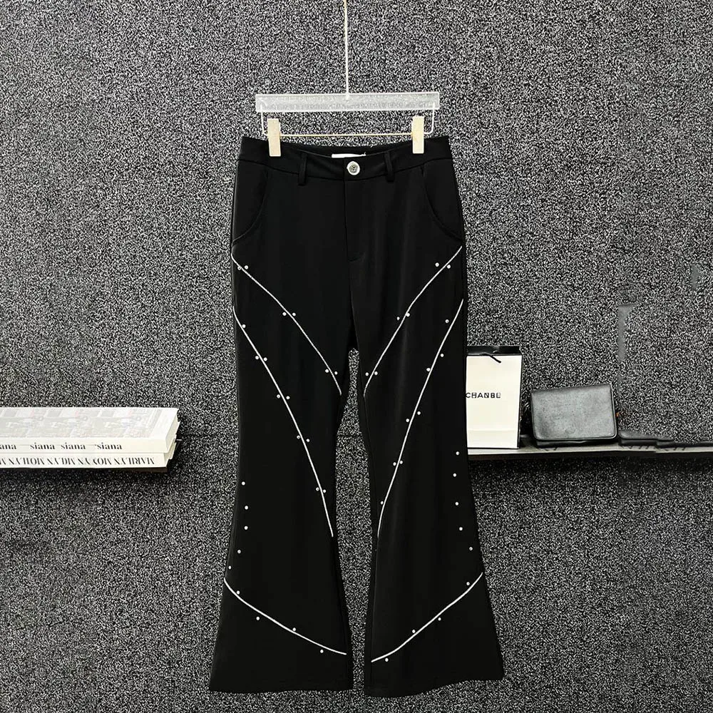 Mens Autumn Trousers Rivets Deconstructed Casual Trousers Streetwear Fashion Hip-Hop Versatile Flared Pants Men'S Clothing 2025