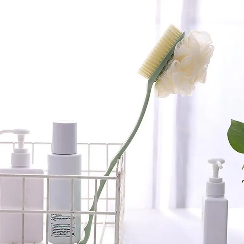 Soft Loofah And Bristles Bath Body Brush For Women And Men - Curved Long Handled Shower Brush For Body, Face, And Spa Washing