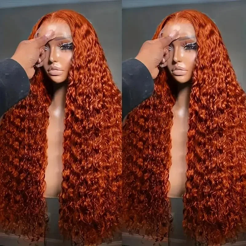 350 Ginger Orange Deep Wave 13x6 HD Lace Frontal Wig Human Hair 230 Density Pre Plucked Pre Bleached Colored Water Wave Curly Wigs for Women