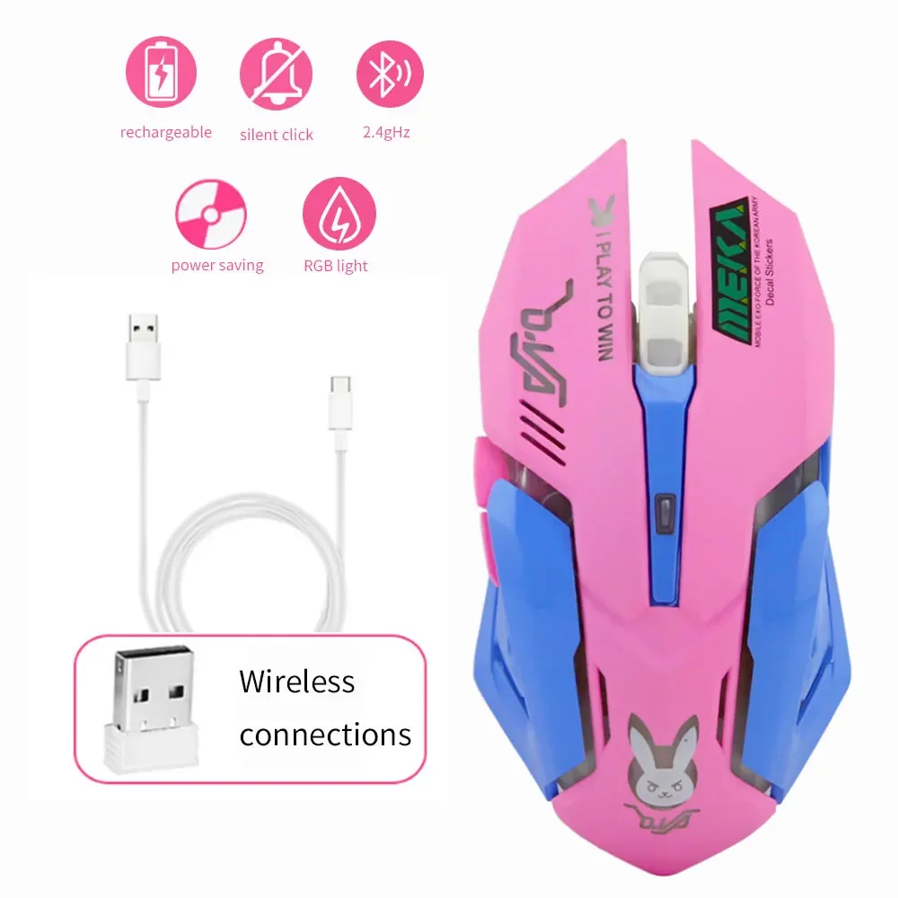 2.4G Wireless RGB Silent Mouse 2400 DPI Adjustable Rechargeable Colorful Backlight Computer Mice for Office & Gaming