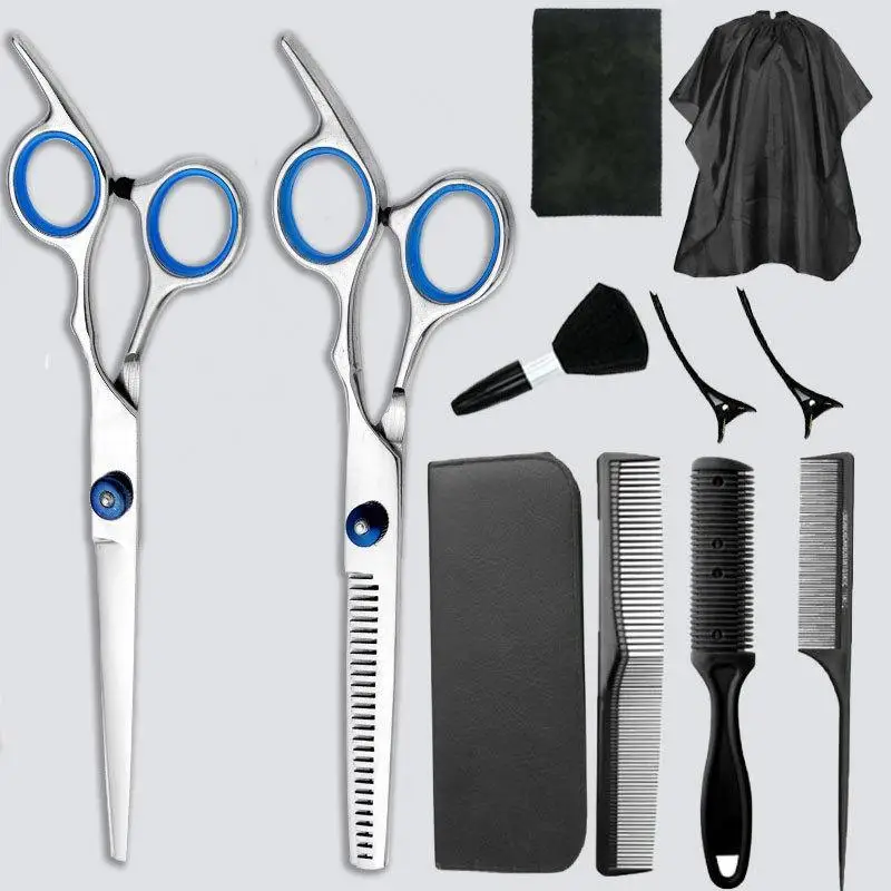 Professional Stainless Steel Hair Cutting Scissors Set With Thinning Shear Combs Cape Bag For Home Salon Use