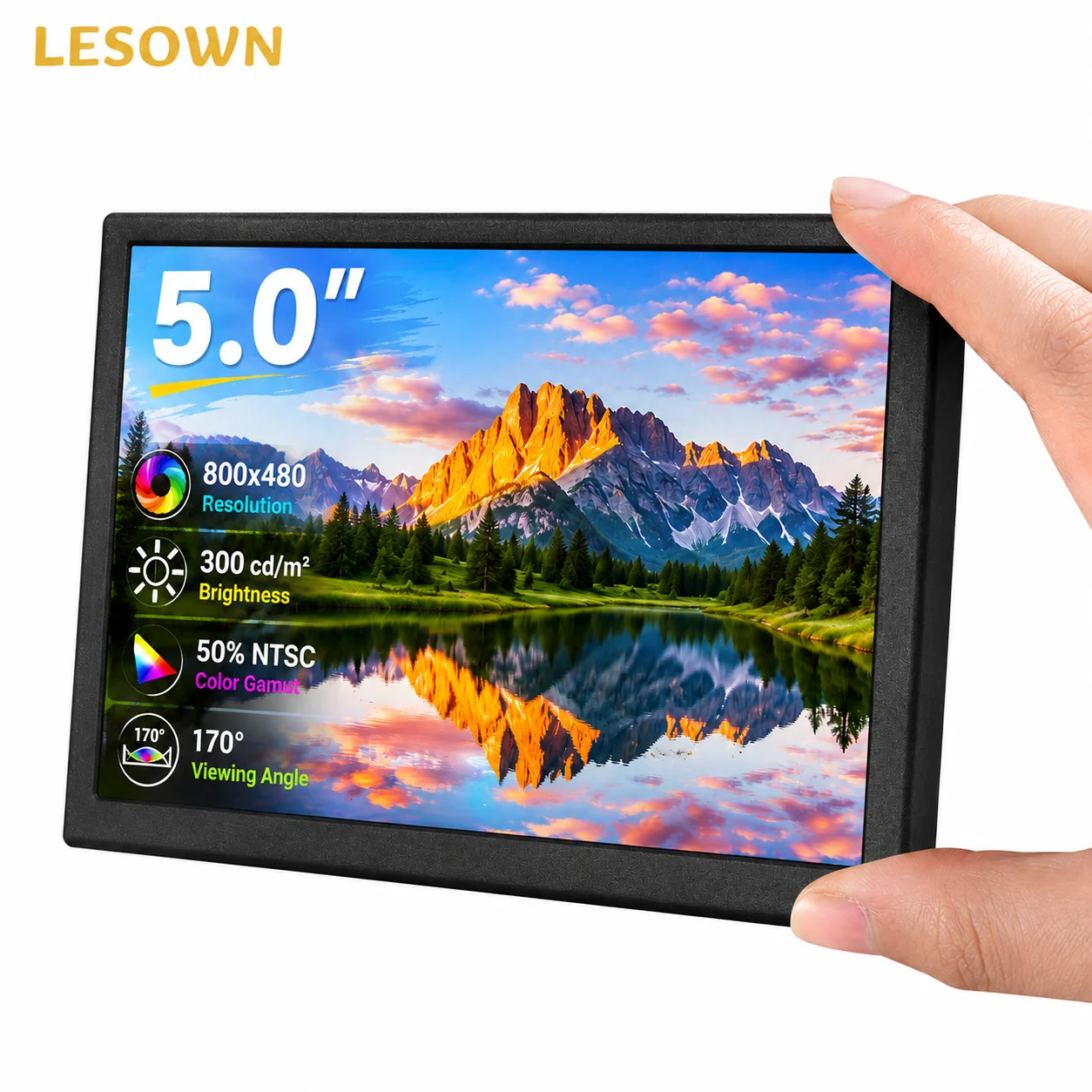 LESOWN Compact 5.0" Touch Display 60Hz SBC Secondary Monitor with HDTV Audio Out Speaker for Orange Pi Projects