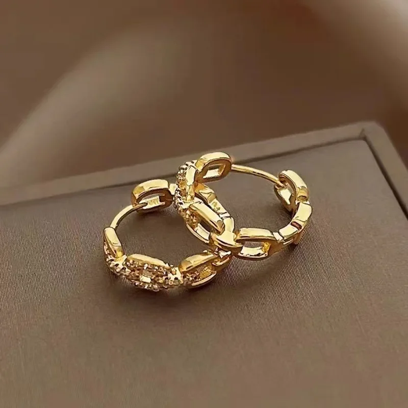Mylux Jewelry 24K Real 9999 Gold Interlocking Earrings with Simple - elegant Style for Ladies