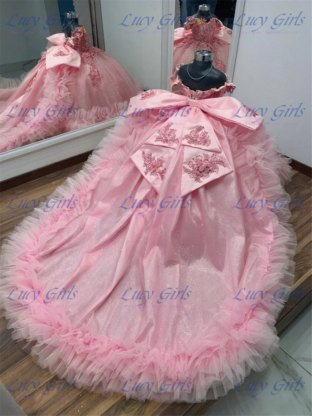 Luxury Pink Flower Girl Dress Tulle Fluffy With Quality 3D Lace Applique Wedding Ball Gown Kids Birthday Party Evening Gowns