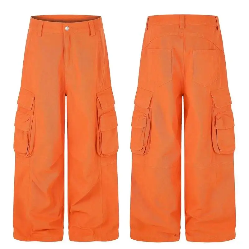 Multipocket Orange Deconstructed Panel Design Workwear Casual Pants For Men Women Dopamine Wide Leg Straight Trousers 6DVY