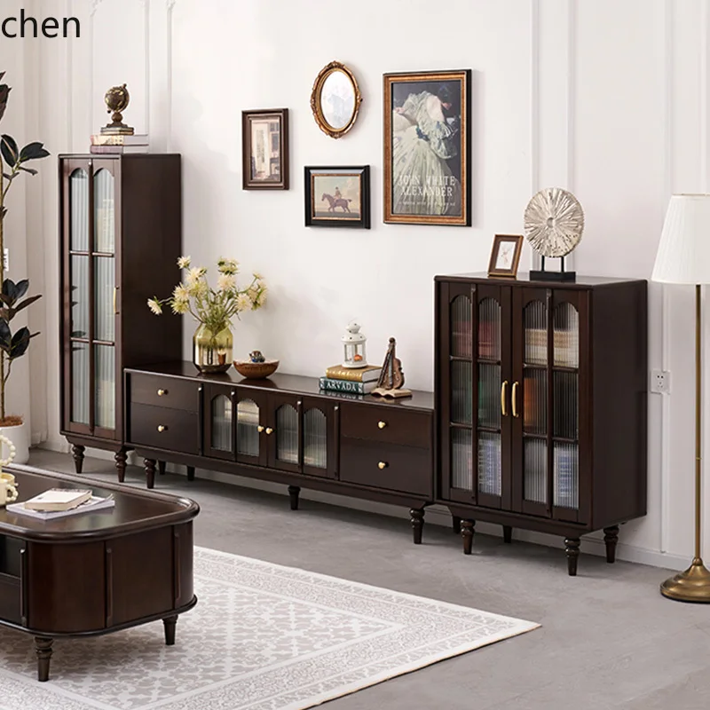ZML light luxury retro pure solid wood TV cabinet coffee table full set of furniture floor cabinet