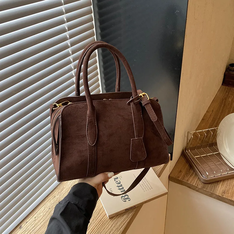Women New Niche Design Vintage Soft Textured Large Capacity Versatile Top Handle Boston Tote Bag Commuter Daily