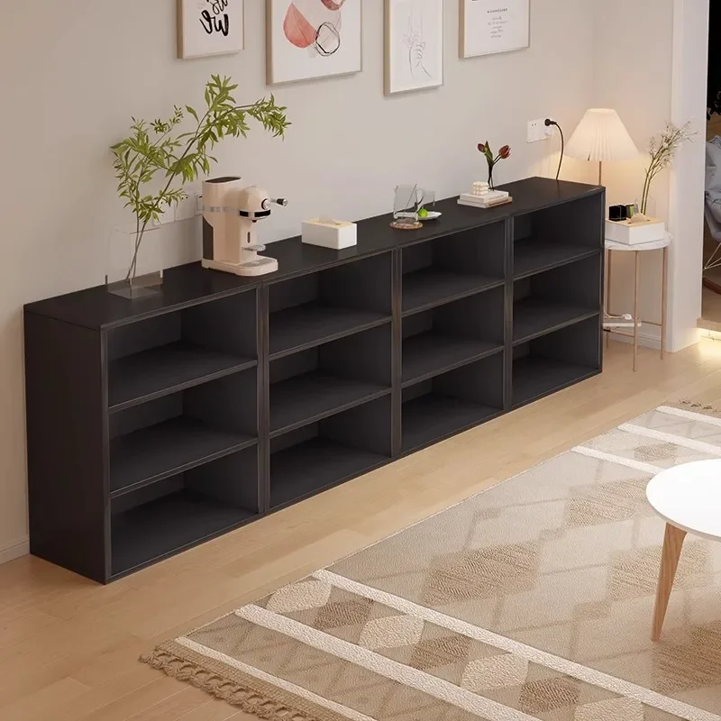 Bookshelf Floor-to-ceiling locker integrated against the wall Children's bookcase Black low bookcase Household living room shelf
