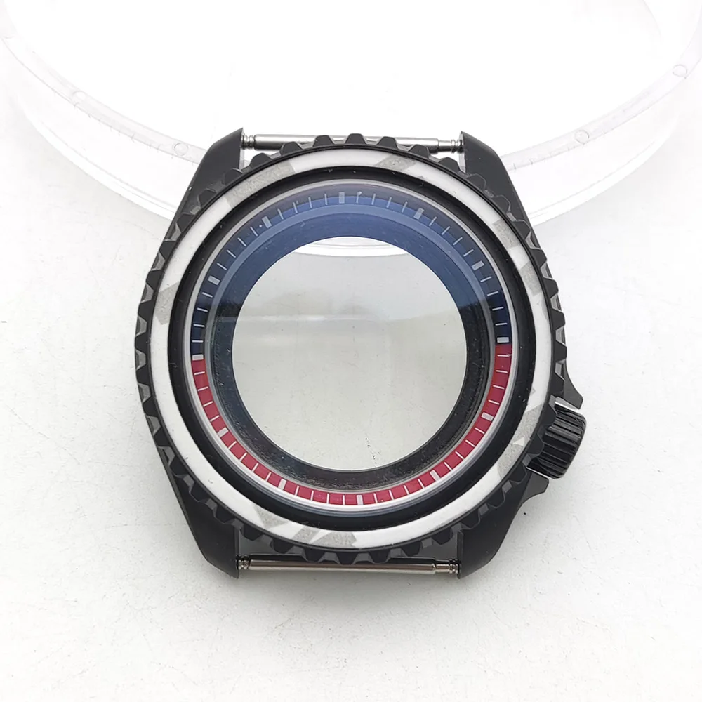 Black PVD Watch NH35 Case 42mm Case For NH35 NH36 Watch Accessories,Transparent Back,22mm Strap Watch Box,Sapphire Glass