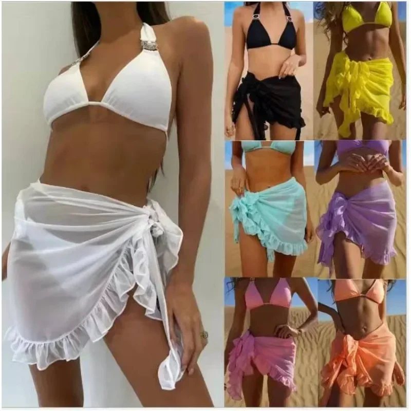 Beachwear Wraps Bikini Cover Ups Tassel Dress Bikini Summer Mesh Mini Ruffle Skirt for Women Candy Bathing Skirt Girls Swimsuit