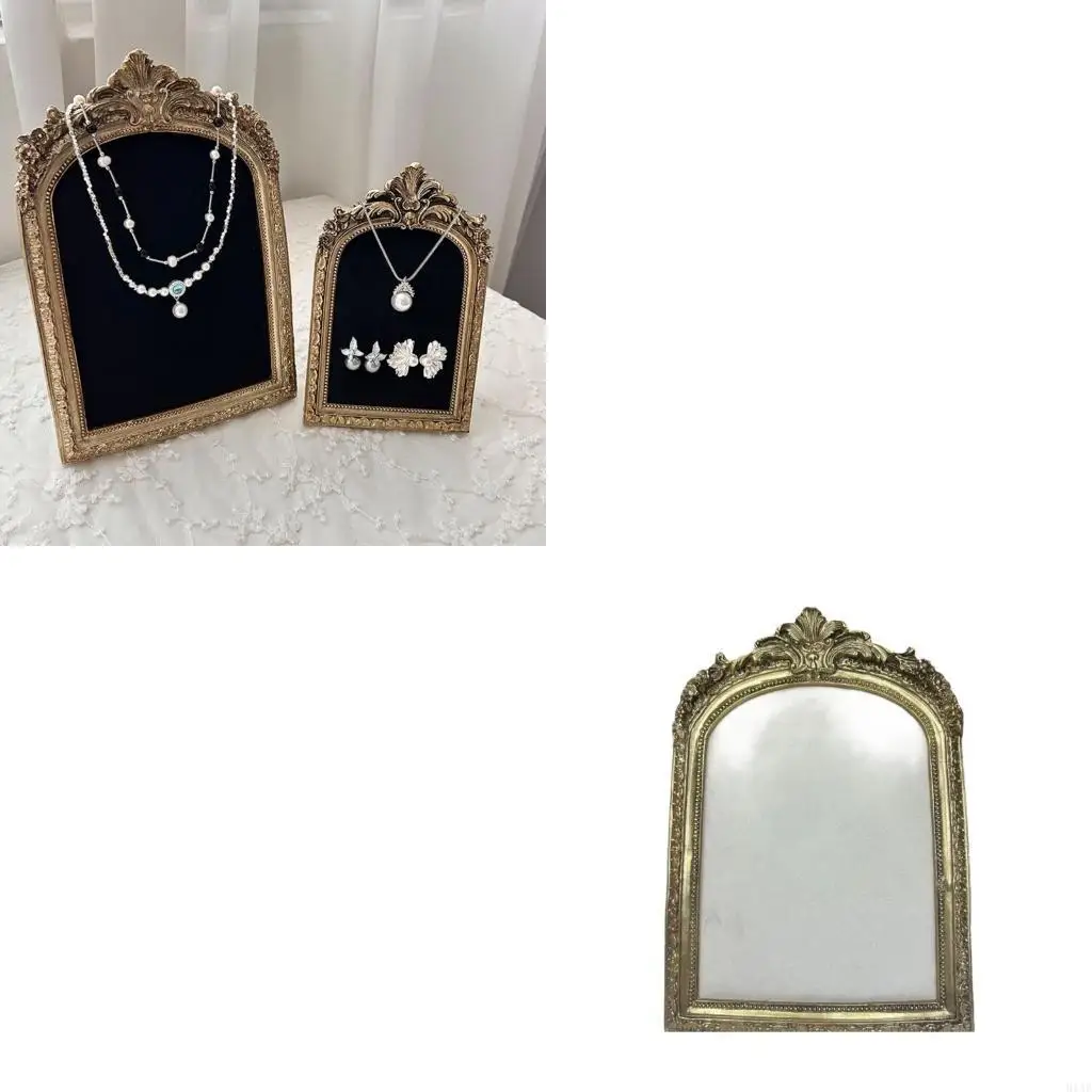 91AF Decorative Resin Jewelry Holder Antique Frame Soft Flannel Lining For Earrings Necklaces Secure Stable Display Stand