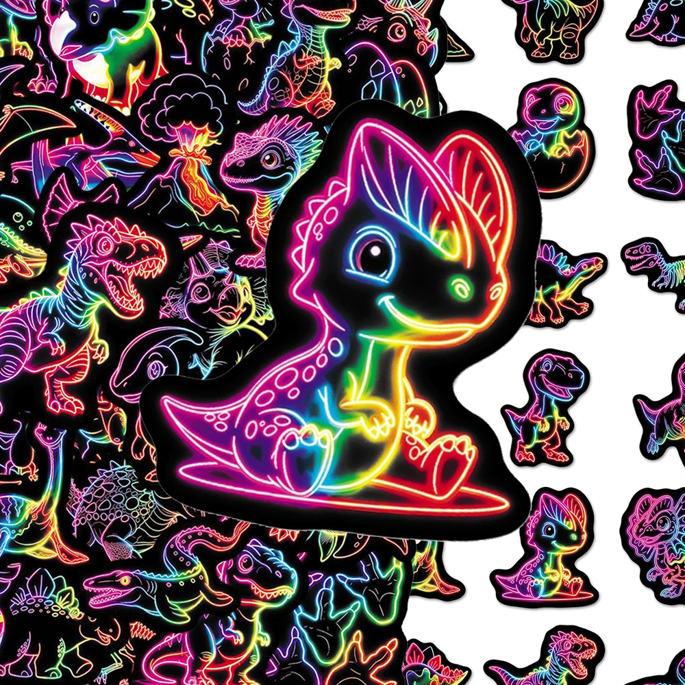 10/30/50pcs Cute Cartoon Neon Animal Dinosaur Stickers Waterproof DIY Diary Skateboard Luggage Phone Funny Graffiti Decals Decor