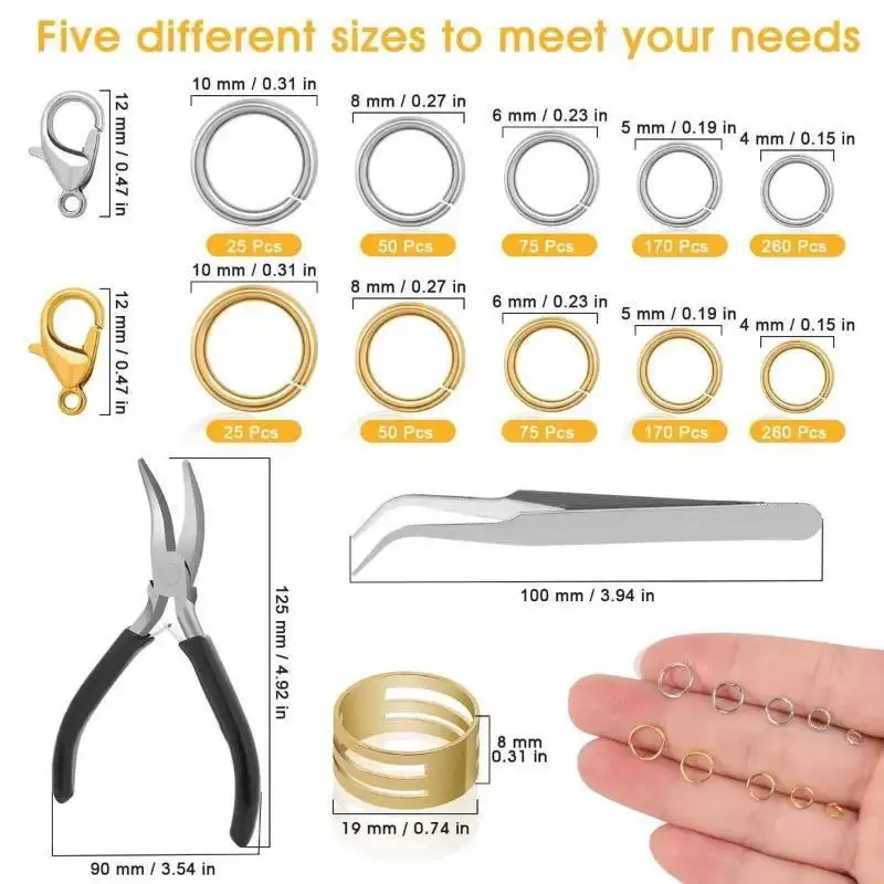 930pcs/Box Jewelry Findings Kits Open Jump Rings Lobster Clasps Hooks Pliers Tweezers For DIY Bracelet Necklace Jewelry Making