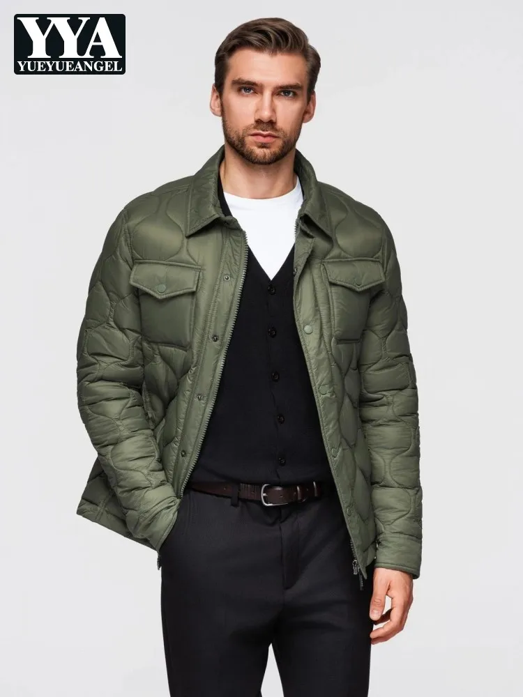Autumn Winter Mens Parkas Single Breasted Warm Comfortable Windproof Nylon Padded Jacket Turndown Collar Casual Outerwear Male