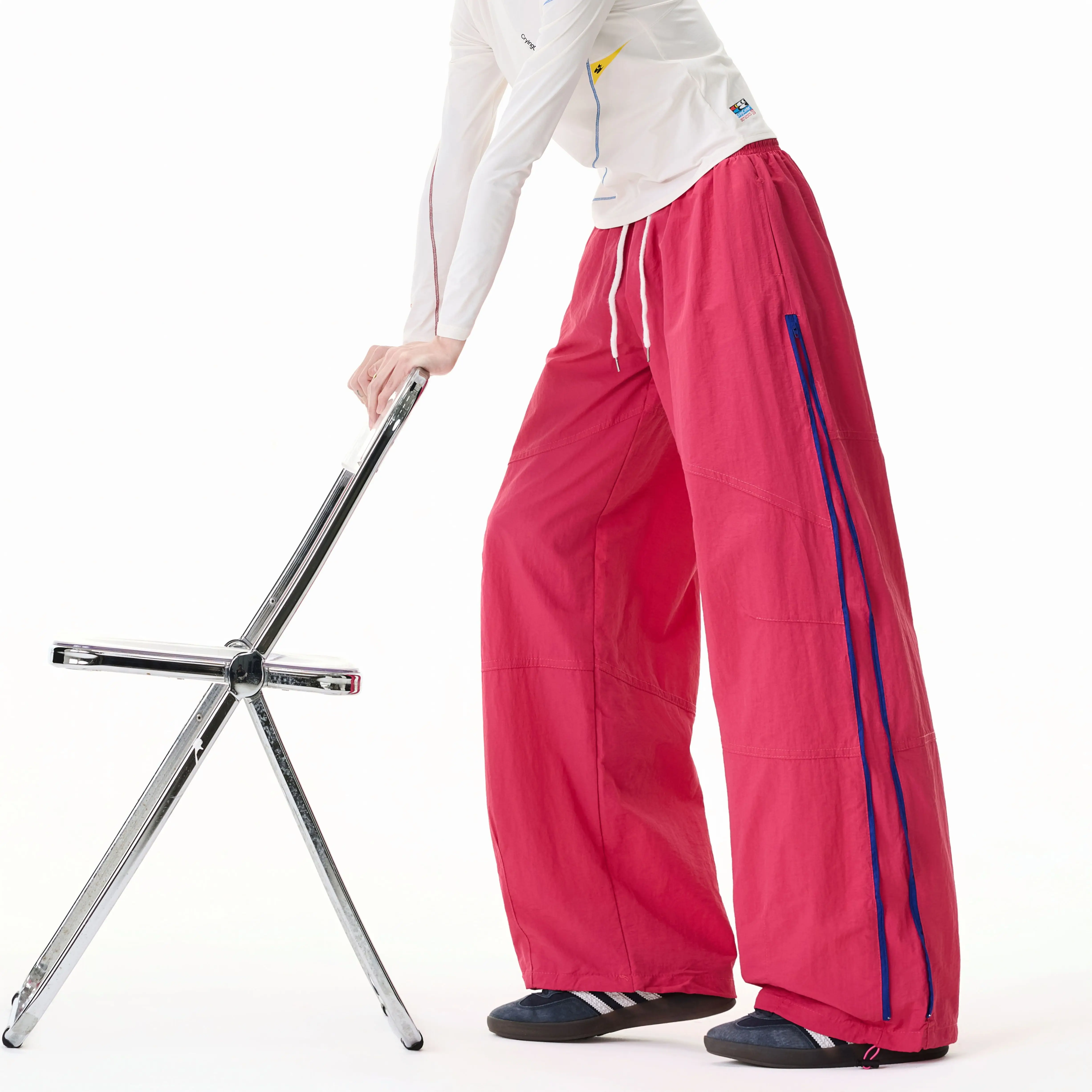 Color Block Zipper Quick Dry Wide Leg Casual Pants Unisex Summer Dopaamine Versatile Outdoor Sports Airy Pants Straight Leg