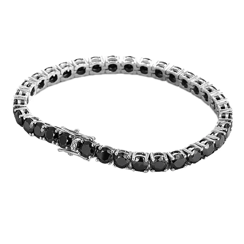 Mylux Jewelry Luxury Solid Platinum PT950 Women's 4MM Black Moissanite Bracelet Single Row Full Diamond Tennis Bracelet