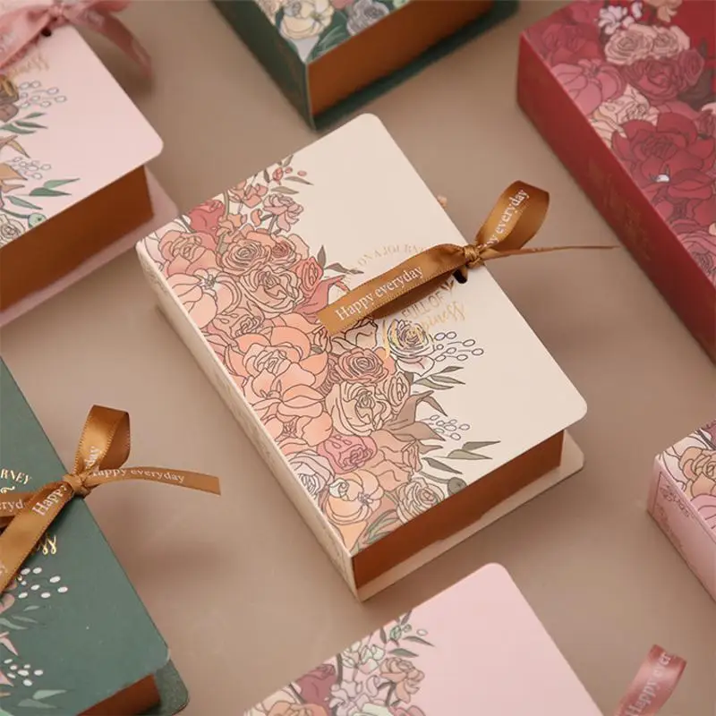 Simple Book Shape Gift Box With Ribbon Paperboard Material Present Packaging Box DIY Candy Packaging Box Wedding Birthday