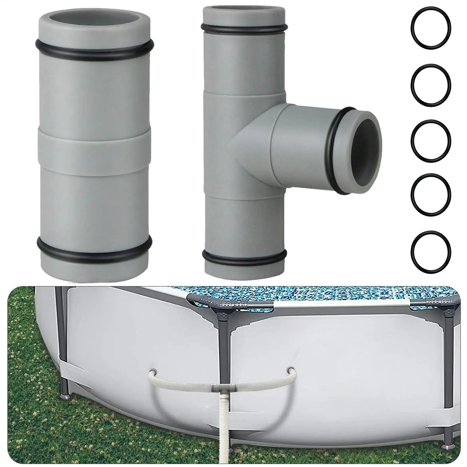 Pool Hose Connector Two-Way Hose Coupling Gadget For 32mm Hose Replacement With Rubber O-Ring for Above Ground Swimming Pool