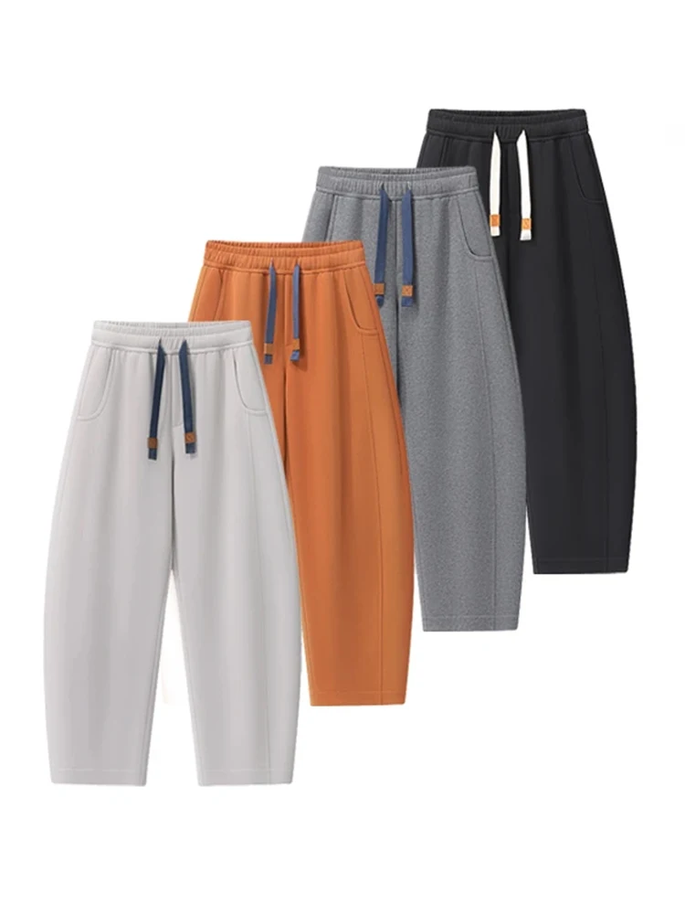 Korean Style Men's Fleece Lined Drawstring Loose Fit Casual Pants Autumn Winter Slimming Straight Leg Comfortable Soft Cotton...