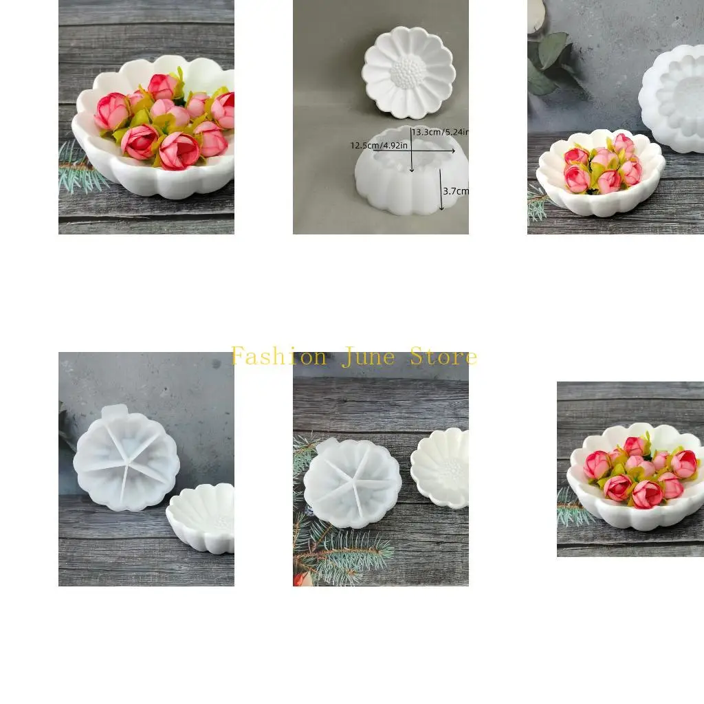 N5KA Flower Bowl Resin Mold in White Silicone, Petal Casting Mold for Jewelry Dish, Holder and Small Planter Crafts, 12.5 x 13.3