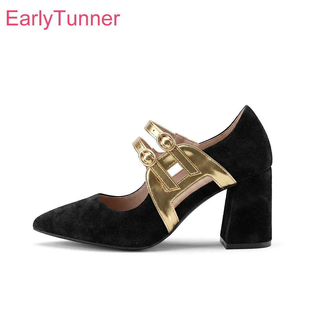 2026 Spring Green Black Women Pumps Straps Pointed Toe High Block Heel Lady Party Shoes Plus Big Size 11 45 48