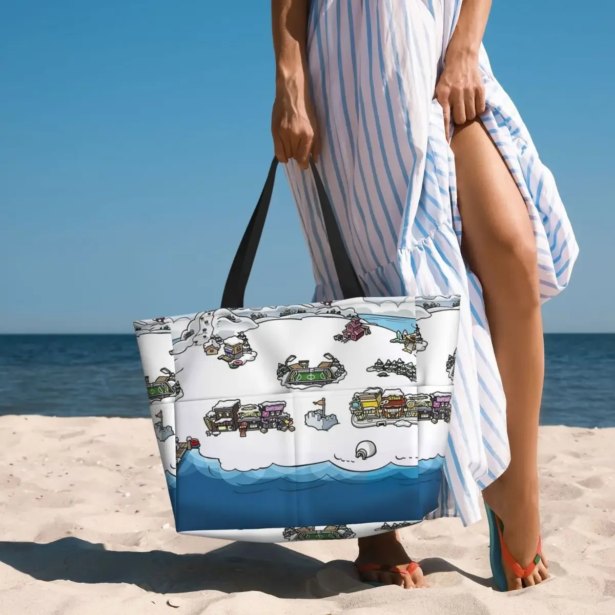 Club Penguin Map Beach Tote Bag Sport Gym Yoga Duffle Large Tote Bag Women Travel Bag Fitness bag