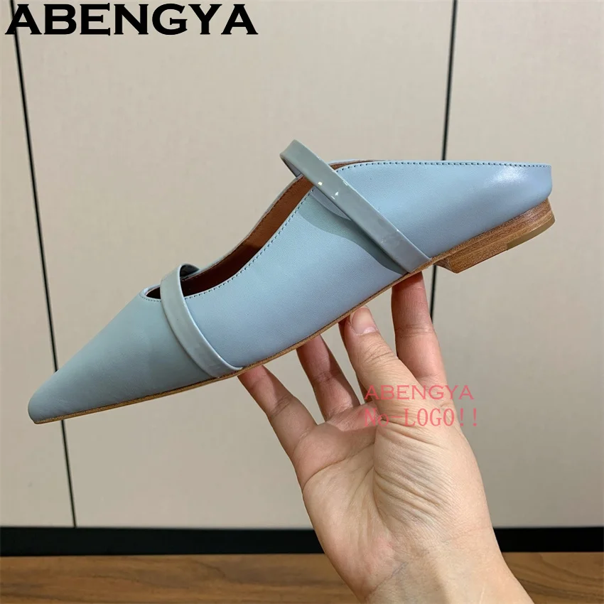 Multicolour Pointy Toe Flat Slippers Woman Classics Real Leather Shallow Mouth Sexy Dress Slippers Women's Summer Shoes Mujer